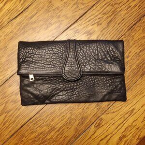Leather clutch purse, Black, Pebbled, zip pocket & close. Large open. Ex Cond!